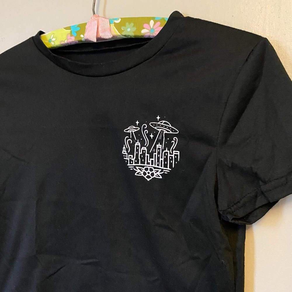 UFO Tattoo Flash Design Black Crop Tee